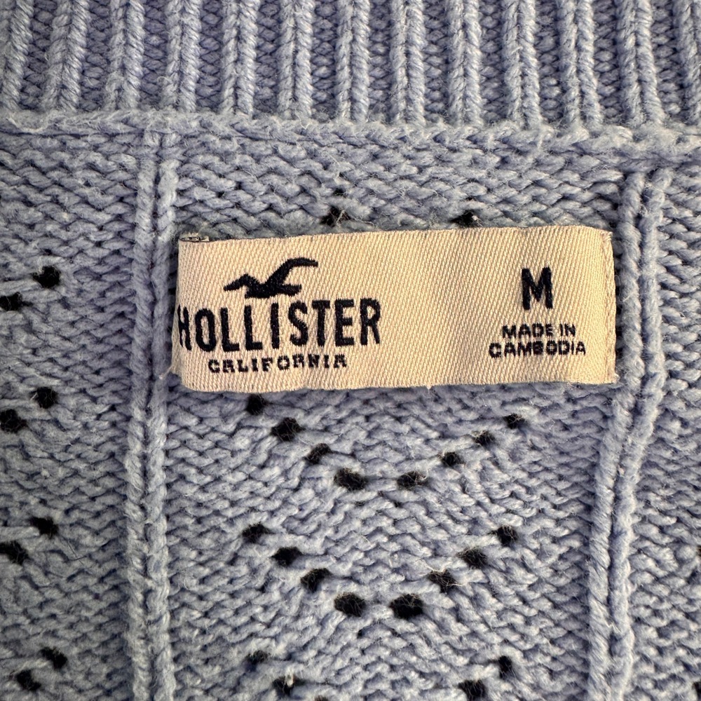 Hollister Womens Cropped Pointelle Knit Cardigan Sweater Blue V-Neck Medium - Picture 6 of 8
